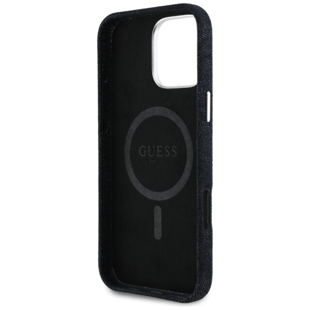 Case Guess Denim Triangle Logo MagSafe  for iPhone 16 Pro Max black - imagine 7