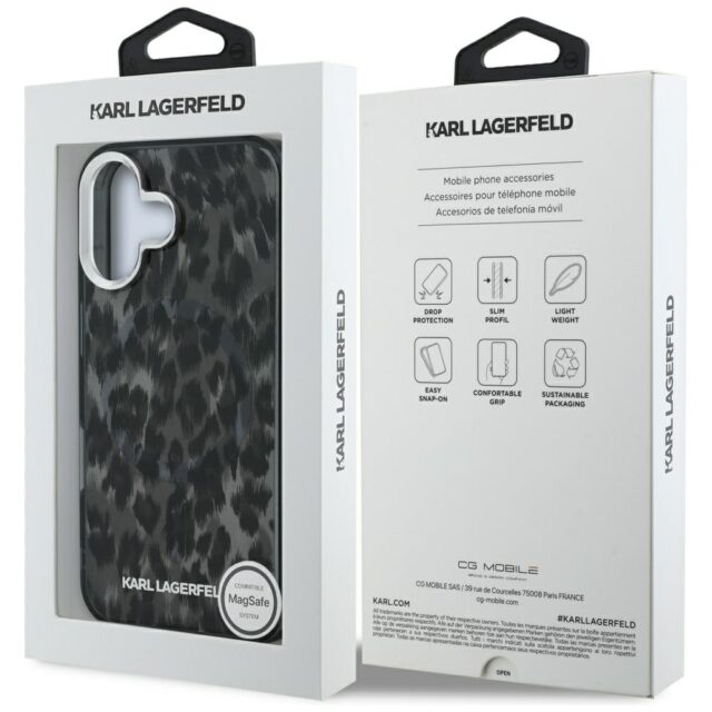 Case Karl Lagerfeld IML Leopard Pattern  MagSafe for iPhone 16 black - imagine 8