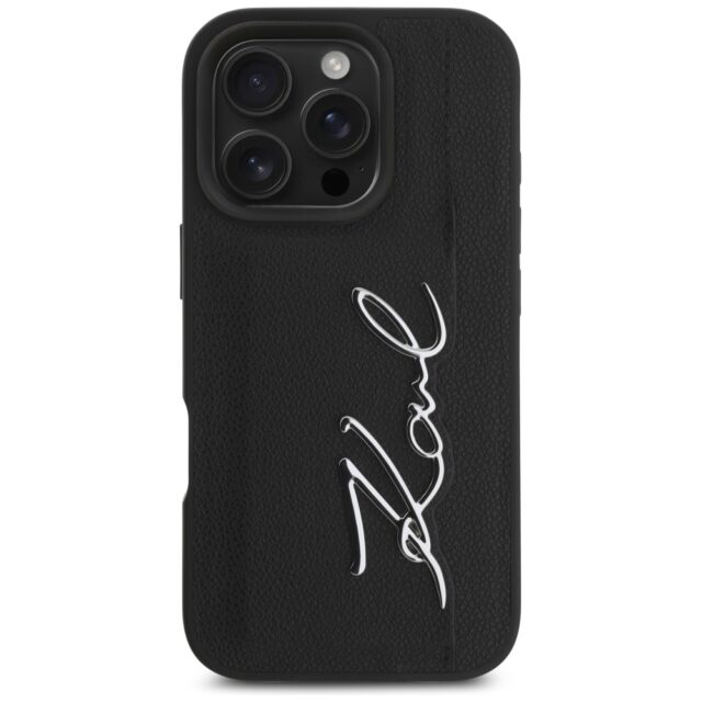 Case Karl Lagerfeld HC Grained PU Cardslot Metal Signature for iPhone 16 Pro Max black - imagine 3