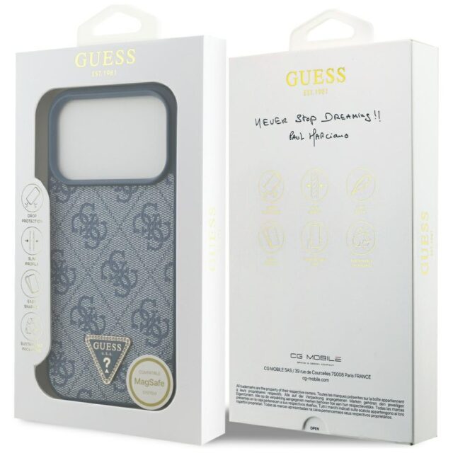 Guess Leather 4G Triangle Strass MagSafe case for iPhone 17 Pro blue - imagine 8