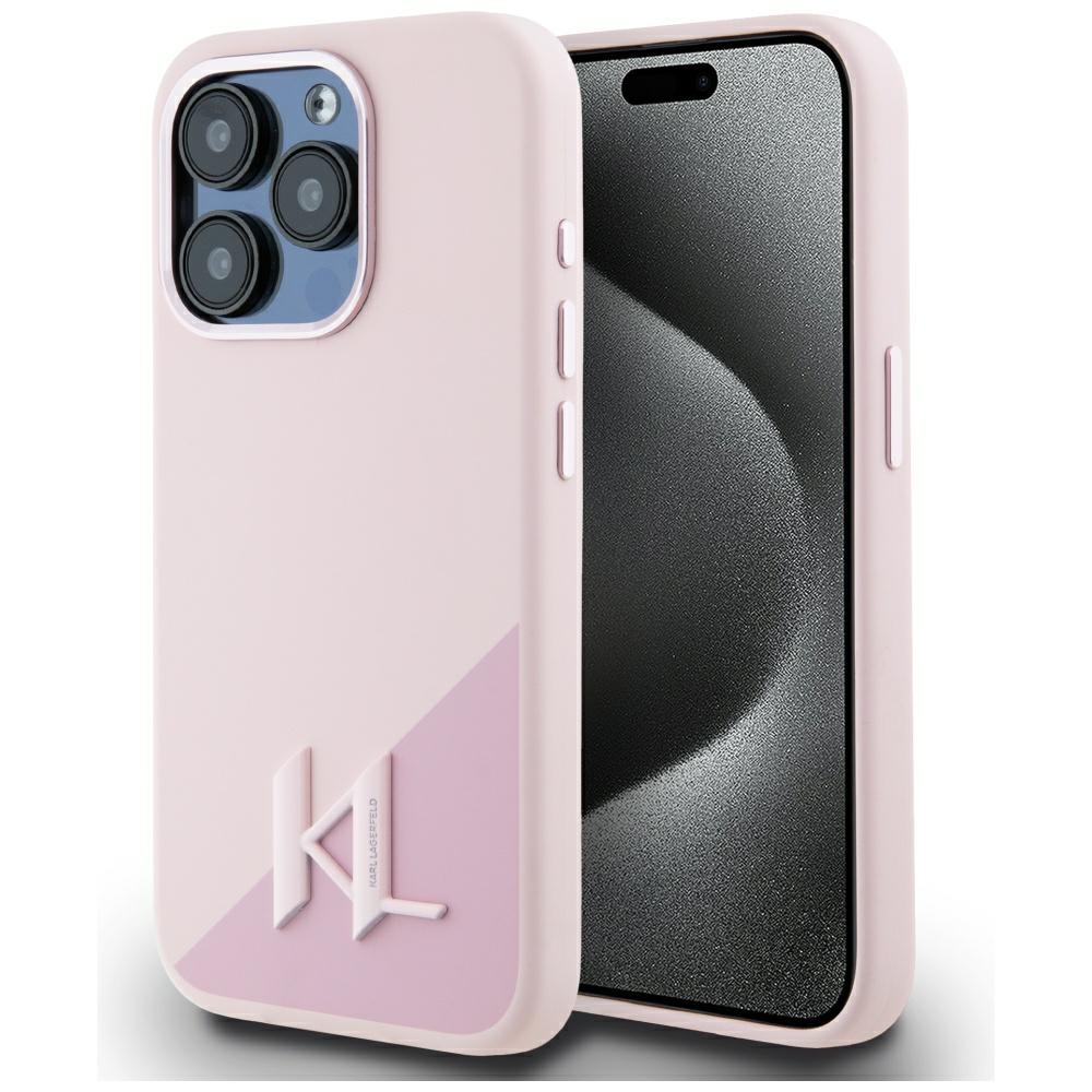 cps-b4f24e569de743498ae2df0c88d37302-2025-12-06-07-35-40 Case Karl Lagerfeld Silicone Shadow Metal Initial MagSafe for iPhone 15 Pro pink - imagine 1
