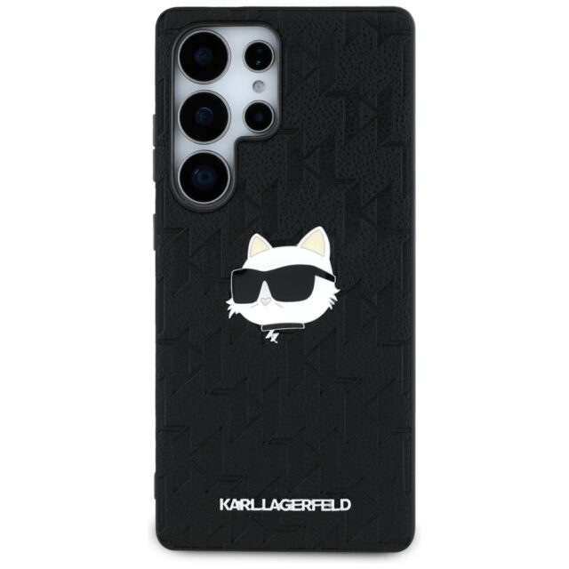 Karl Lagerfeld Leather Monogram Pin Logo Choupette Head Case for Samsung Galaxy S25 Ultra Black - imagine 3