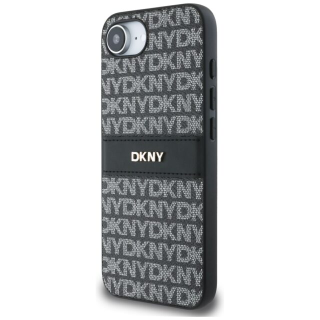 Case DKNY Repeat Texture Pattern with Tonal Stripe for iPhone 16e black - imagine 2