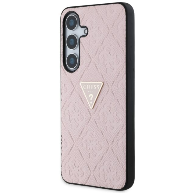Case Guess Hot Stamp 4G Pattern Triangle Metal Logo for Samsung Galaxy S25 pink - imagine 2