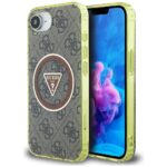 Case Guess IML Metal Glitter 4G Circle Triangle MagSafe for iPhone 16e brown