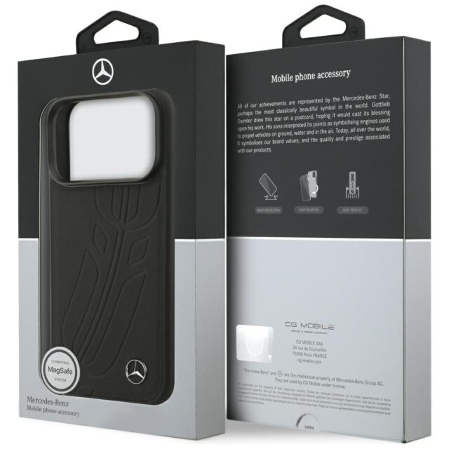 Mercedes Leather Large Laurel Leave MagSafe Case for iPhone 17 Pro Black - imagine 8