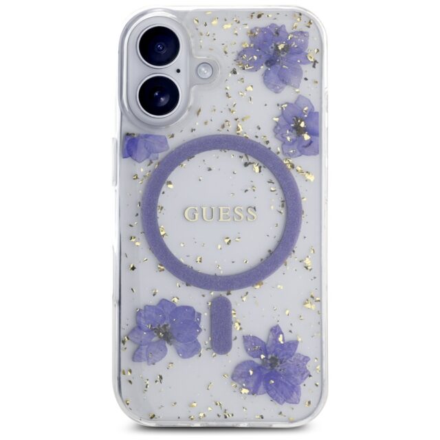 Case Guess Resin Flowers Glitter MagSafe for iPhone 16 purple - imagine 3