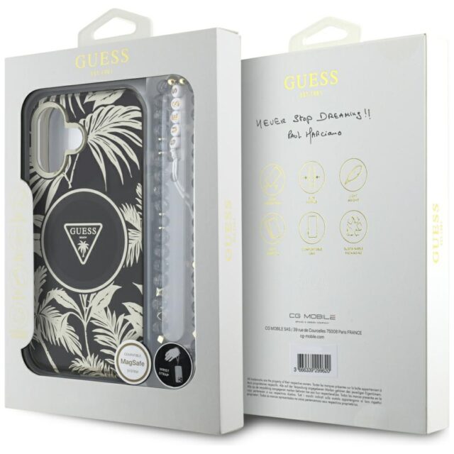 Case Guess Palm Trees Triangle Pearl Strap MagSafe for iPhone 16 black - imagine 7