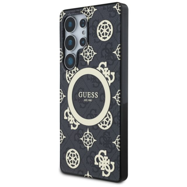 Case Guess 4G Background Gold Electroplated Peony Pattern MagSafe for Samsung Galaxy S25 Utra black - imagine 2