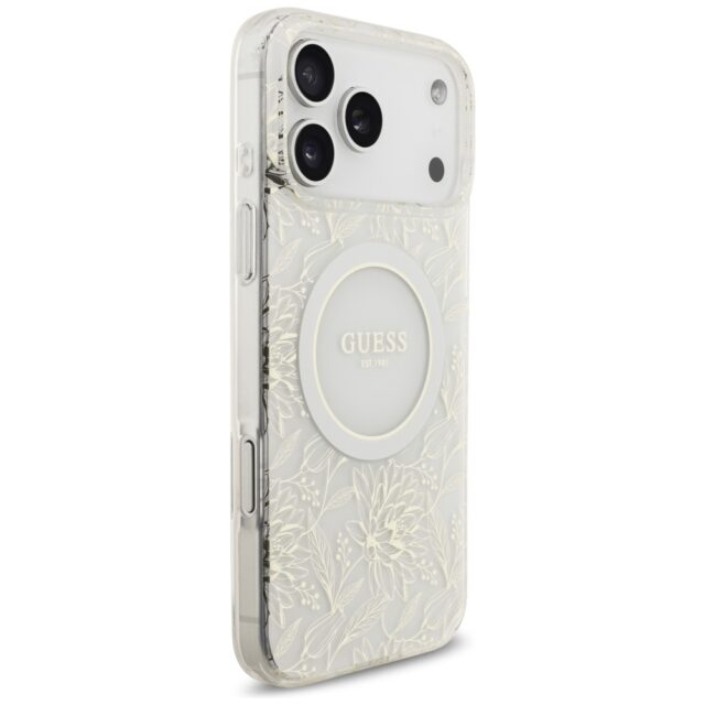 Guess IML Flowers Electro Pearl Strap MagSafe Case for iPhone 17 Pro Max White - imagine 4