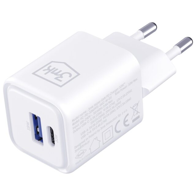 Ładowarka sieciowa 3MK Hyper Charger PD   33W GaN QC4+ PPS AFC FCP SCP USB-A + USB-C biały - imagine 3