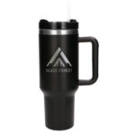 Black Forest | Thermo mug with straw | thermos with handle, 1200ml, black