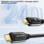USAMS braided cable U82 USB-C to USB-C 1.2m 240W PD 3.1 Fast Charging black SJ580USB01 (US-SJ580) - imagine 2