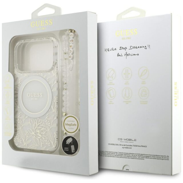 Guess IML Flowers Electro Pearl Strap MagSafe Case for iPhone 17 Pro White - imagine 8
