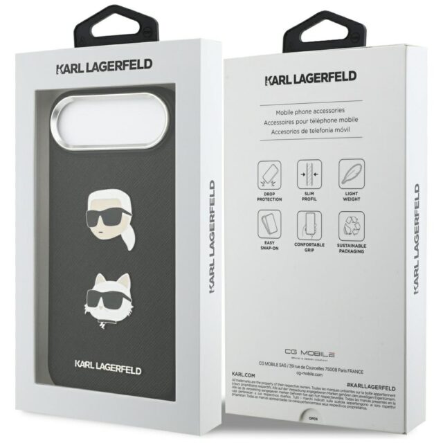 Karl Lagerfeld FW Grained Karl & Choupette Heads Pins & Logo Case for iPhone Air Black - imagine 8