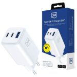 Wall charger 3MK Hyper GaN Charger 65W 1xUSB-A 2xUSB-C PD QC4+ white