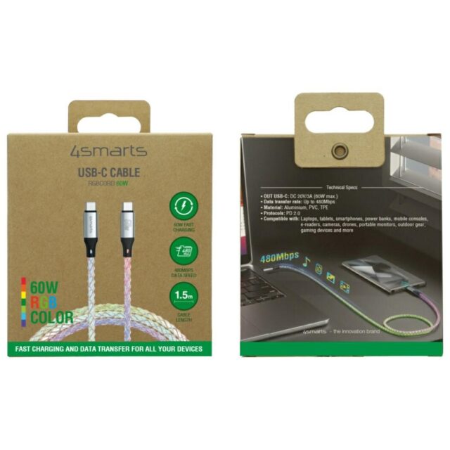 Cable 4smarts USB-C 60W 1.5m RGB - imagine 5