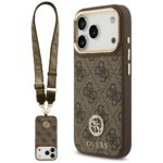 Guess 4G Strass Logo & Big Strap Metal Buttons MagSafe Case for iPhone 17 Pro Brown