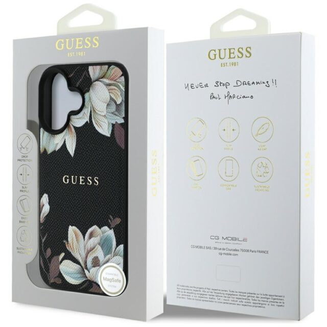 Case Guess Grained Printed Flower Pattern MagSafe for iPhone 16 black - imagine 8