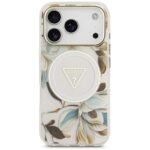 Guess IML Glitter Flowers Triangle MagSafe Case for iPhone 17 Pro Max White - imagine 3
