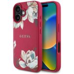 Case Guess Grained Printed Flower Pattern MagSafe for iPhone 16 fuchsia