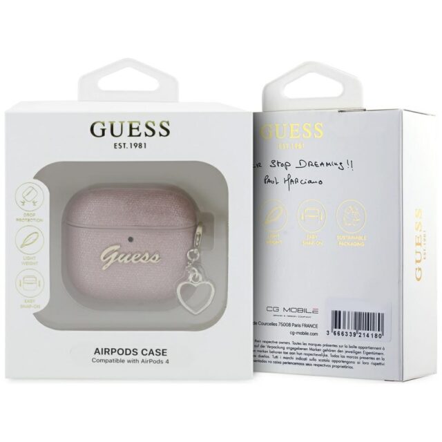 Guess Metallic Script Charm Case for AirPods 4 Pink - imagine 3