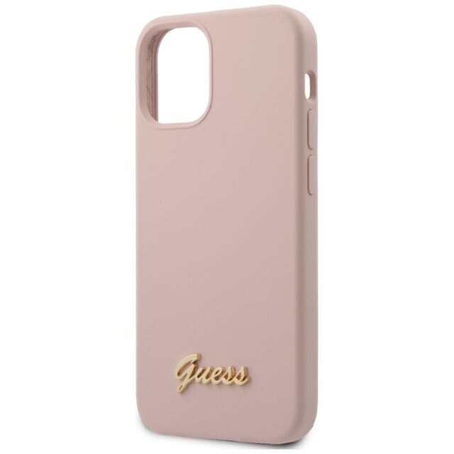 Guess GUHCP12SLSLMGLP iPhone 12 mini 5,4" light pink hardcase Silicone Script Gold Logo - imagine 3