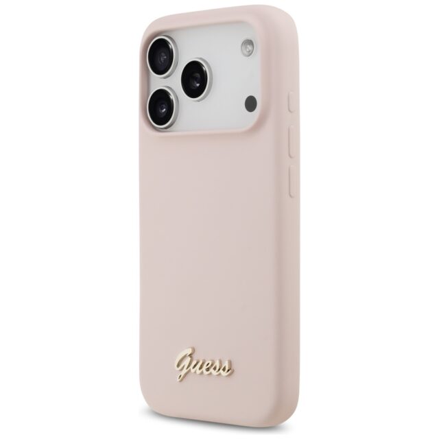 Case Guess Silicone Script Metal Logo MagSafe for iPhone 17 Pro pink - imagine 2