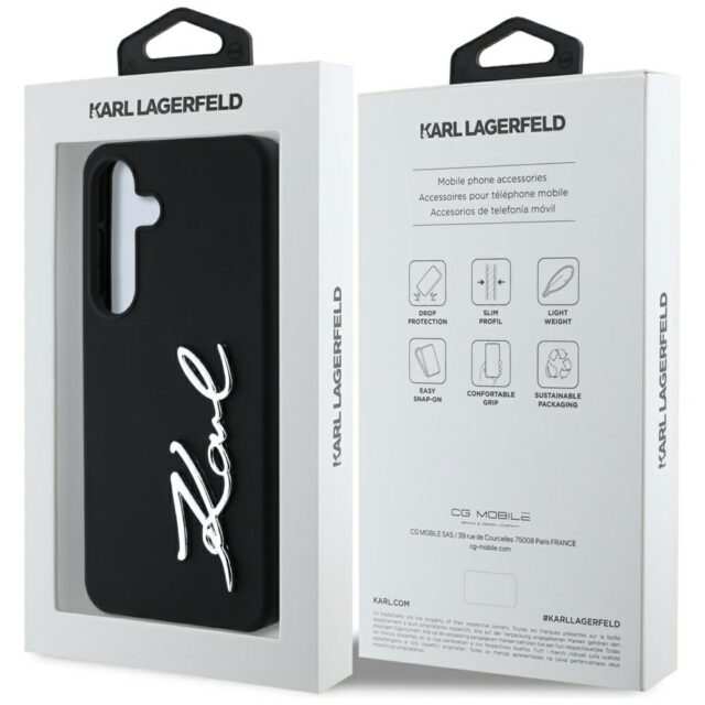 Case Karl Lagerfeld Silicone Metal Signature Logo Samsung Galaxy S25 black - imagine 8