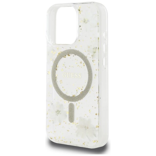 Case Guess Resin Flowers Glitter MagSafe for iPhone 16 Pro Max beige - imagine 6