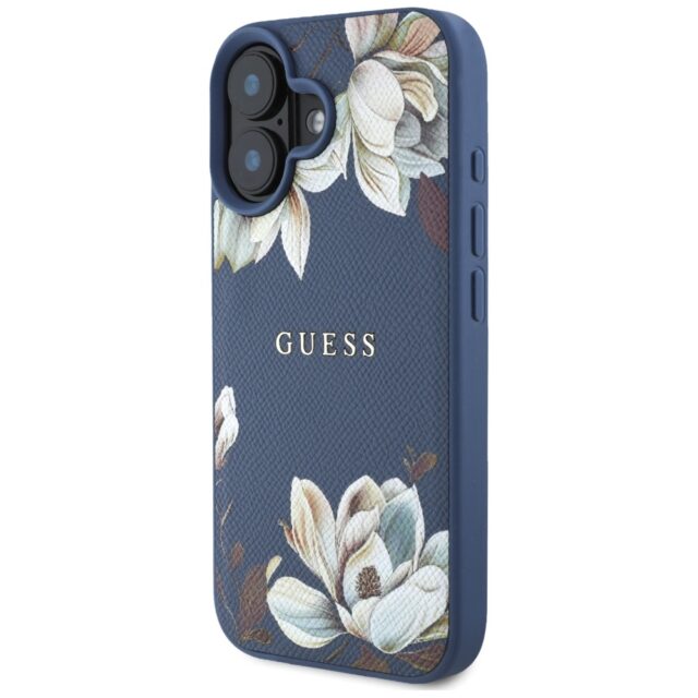 Case Guess Grained Printed Flower Pattern MagSafe for iPhone 16 blue - imagine 2