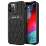 AMG AMHCP12LOSDBK iPhone 12 Pro Max 6.7" black hardcase with Leather Curved Lines