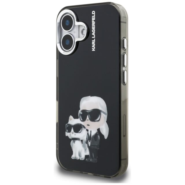 Case Karl Lagerfeld IML Aquarelle Karl   & Choupette & Logo for iPhone 16 black - imagine 2