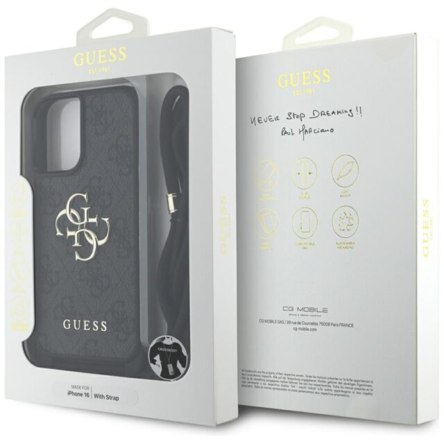 Case Guess 4G Big Logo Cord Stap Crossbody for iPhone 16 black - imagine 7