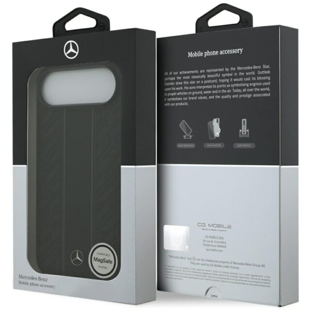 Case Mercedes Leather Laurel Leaves Stripes MagSafe for iPhone Air black - imagine 8