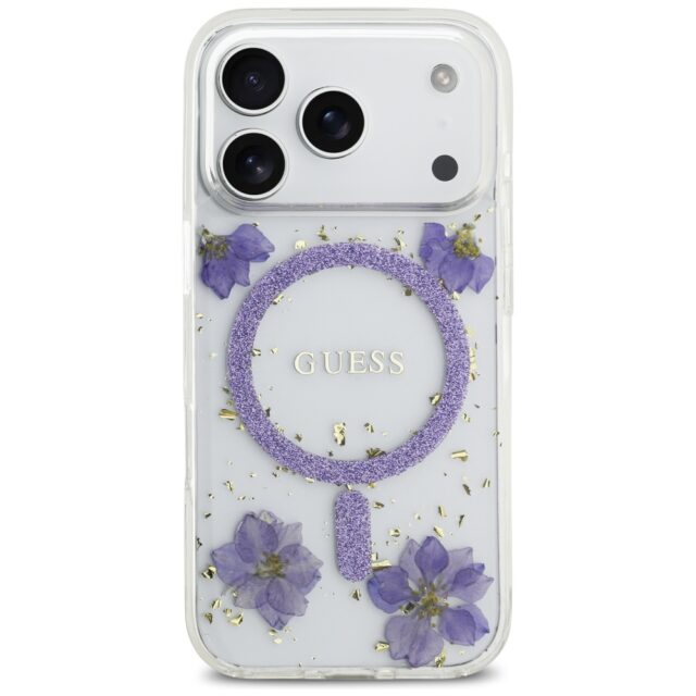 Case Guess Resin Flowers Glitter MagSafe for iPhone 17 Pro purple - imagine 3