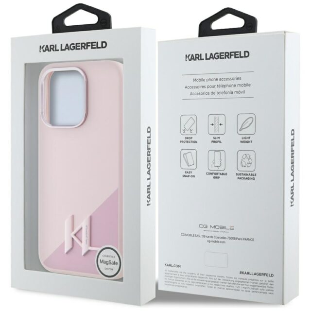 Case Karl Lagerfeld Silicone Shadow Metal Initial MagSafe for iPhone 15 Pro pink - imagine 8