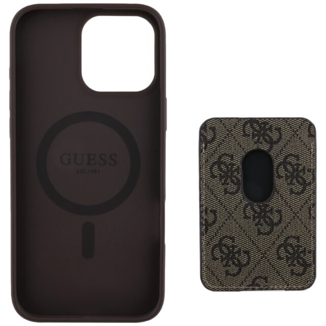 Case Guess 4G Stripes with wallet Magsafe for iPhone 16 Pro Max brown - imagine 4