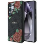 Guess Leather 4G Flowers Print Metal Classic Logo MagSafe Case Samsung Galaxy S25 Ultra black