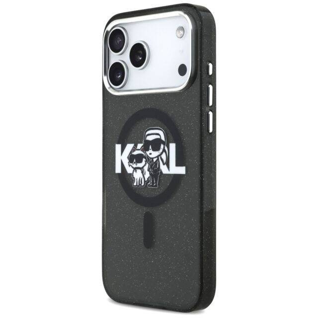 Karl Lagerfeld IML Glitter Karl & Choupette Sketch Logo MagSafe Case for iPhone 17 Pro Max Black - imagine 2