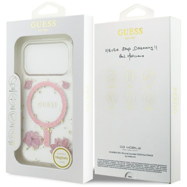 Case Guess Resin Flowers Glitter MagSafe for iPhone 17 Pro pink - imagine 8