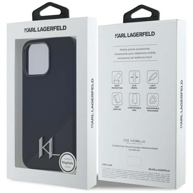 Case Karl Lagerfeld Silicone Shadow Metal Initial MagSafe for iPhone 15 Pro black - imagine 8