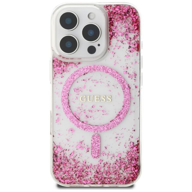 Guess HC Resin Bottom Glitter Case for iPhone 16 Pro Max MagSafe Pink - imagine 3