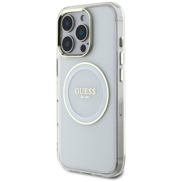 Case Guess IML Metal Colored Circle Classic Logo MagSafe for iPhone 16 Pro white - imagine 2