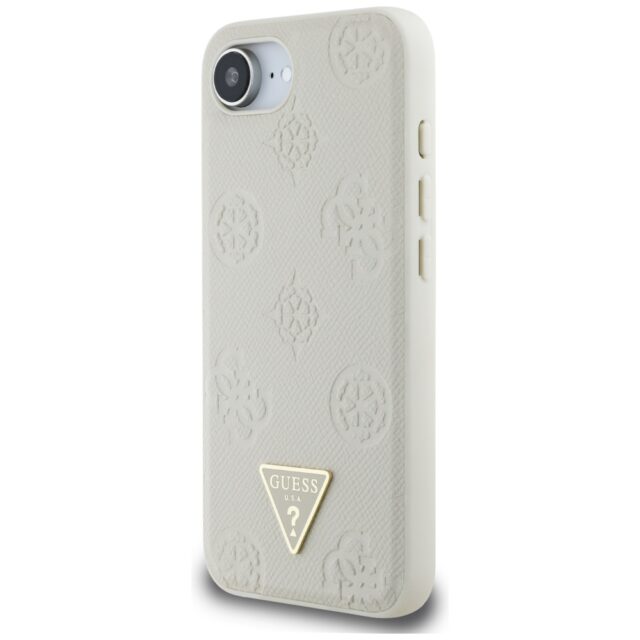 Case Guess Grained Hot Stamp Peony Triangle Logo MagSafe for iPhone 16e beige - imagine 2