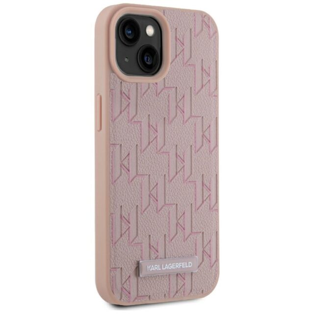 Case Karl Lagerfeld Leather Monogram Metal Logo MagSafe for iPhone 15 pink - imagine 4