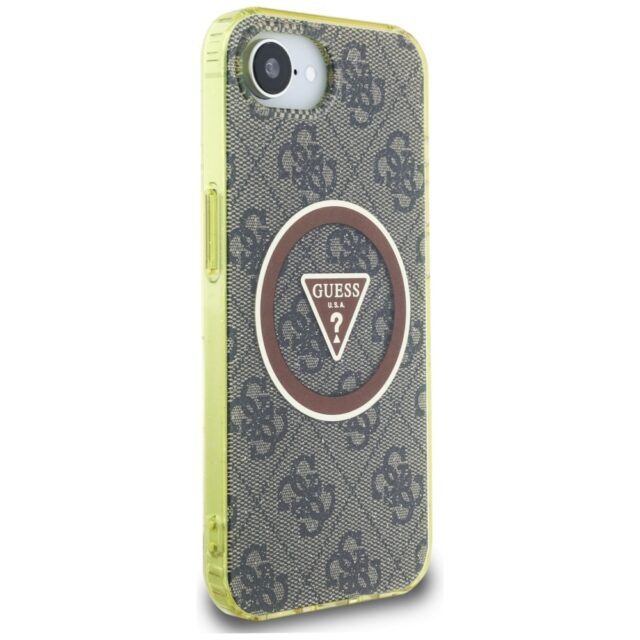 Case Guess IML Metal Glitter 4G Circle Triangle MagSafe for iPhone 16e brown - imagine 4