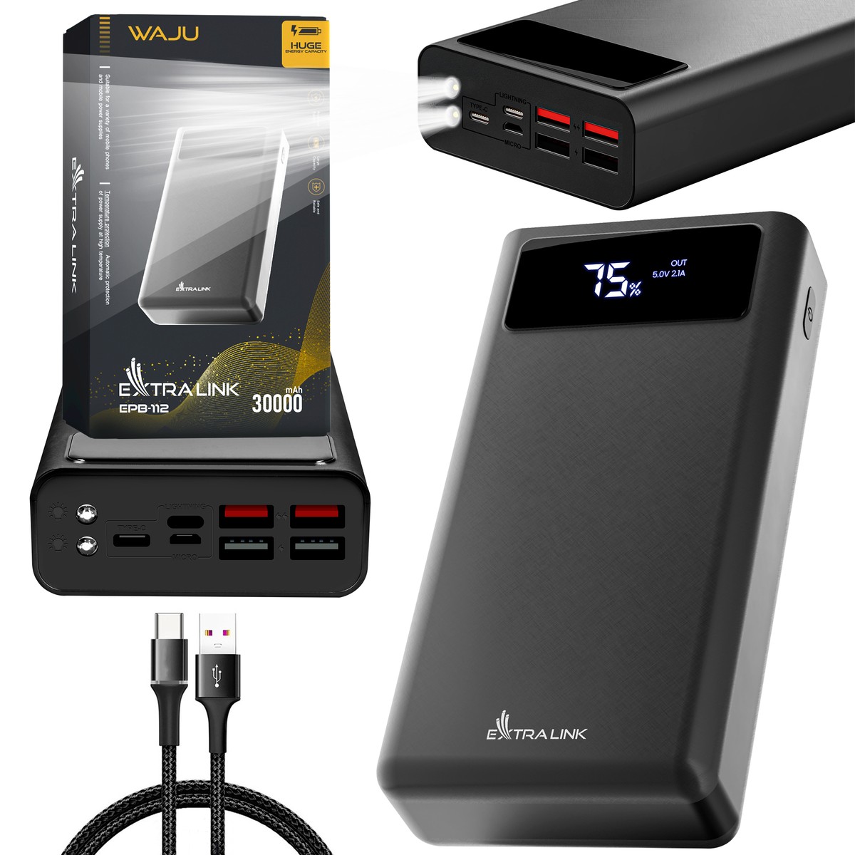 cps-bc4d257f8fd6963a854884df74ca5747-2025-12-05-11-06-13 Extralink EPB-112 30000mAh Black | Powerbank | Power bank, USB-C - imagine 1