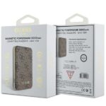 Guess Inductive Powerbank 15W GUPB5FP4EMGW 5000mAh brown 4G Leather Metal Logo MagSafe - imagine 4