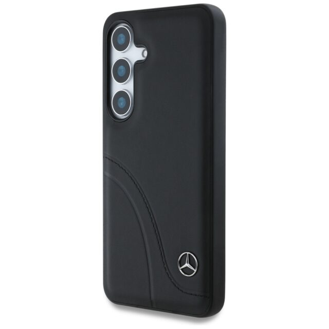 Mercedes Leather Curved Stitches Case for Samsung Galaxy S25 Black - imagine 2